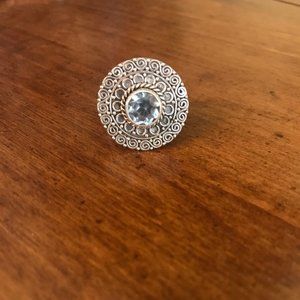Handcrafted silver and blue topaz statement ring